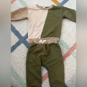 Two-Tone Olive & Beige Sweatshirt Set